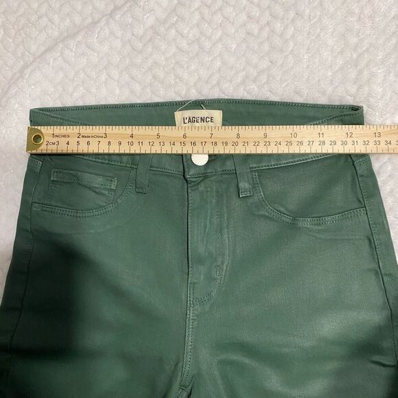 L'Agence Marguerite Blanks High Rise Skinny Ankle Green Coated Jeans Size 25 - Picture 3 of 8